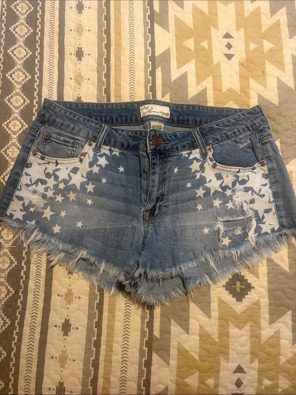 Vintage Havana Light Blue Star-Print Americana Patriotic Denim Shorts sz 29